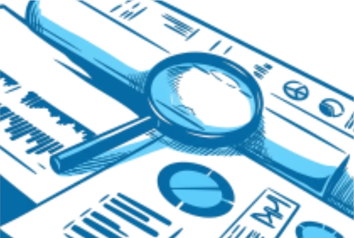 A magnifying glass over charts and records — reviewing which aged leads are actually workable